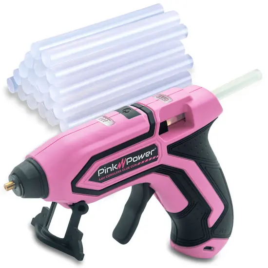 Pink Power Cordless Mini Hot Glue Gun with Stand - USB Rechargeable Wireless Hot Melt Glue Gun Kit with 20 Glue Sticks - Battery Operated Cordless Glue Gun for Crafts - Portable Pink Hot Glue Gun {1}