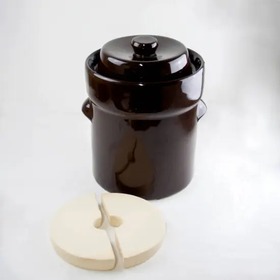 Lehman's European Style Fermenting and Pickling Crock and Weights 1 Gallon Brown {1}