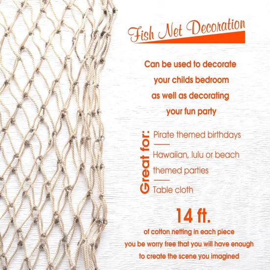 Natural Fish Net Party Decorations for Pirate Party, Hawaiian Party, Nautical Themed Cotton Fishnet Party Accessory by Big Mos Toys {2}