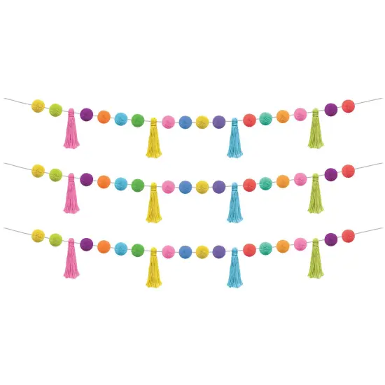 Colorful Pom-Poms and Tassels Garland, Pack of 3 {1}