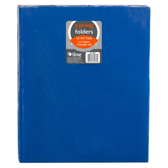 Two-Pocket Heavyweight Poly Portfolio Folder with Prongs, Blue, 10 Per Pack, 2 Packs {3}