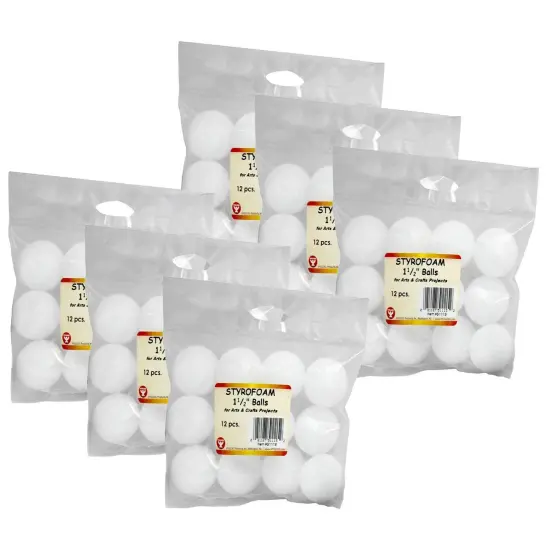 Craft Foam Balls, 1-1/2 Inch, White, 12 Per Pack, 6 Packs {1}