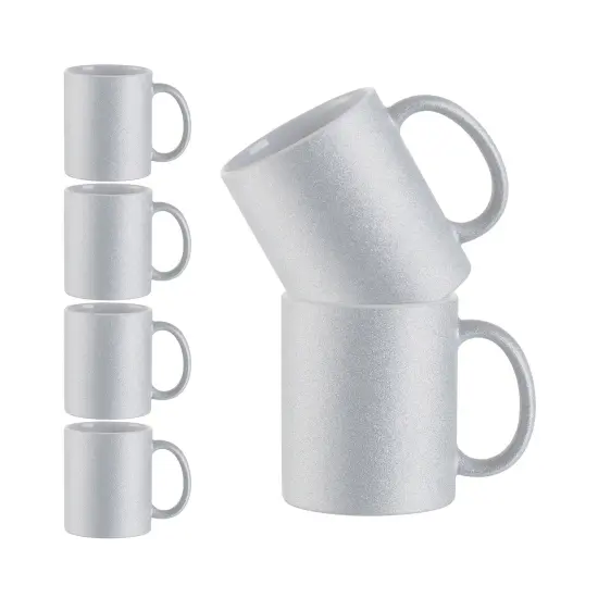 11oz Silver Glitter Ceramic Sublimation Mugs - 6 Pack {1}