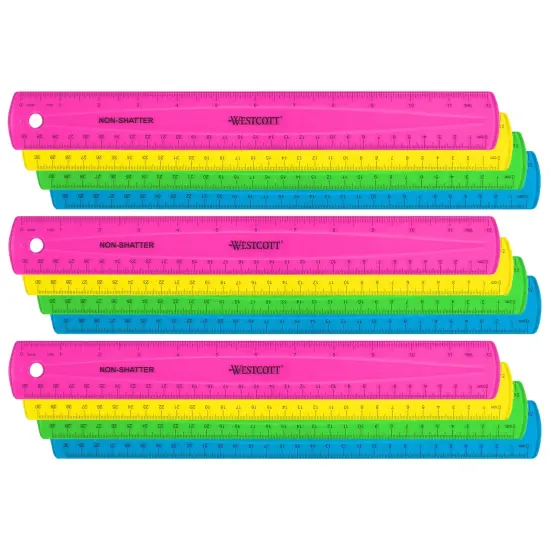 12" Shatterproof Ruler with Anti-Microbial, Assorted Translucent Colors (No Color Choice), Pack of 12 {1}