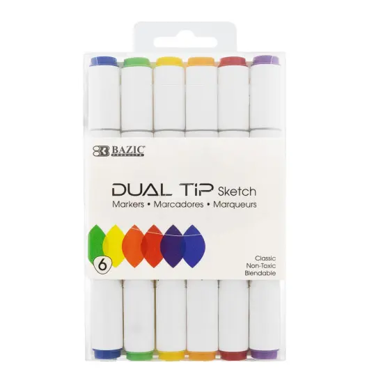 Dual Tip Sketch Markers, Primary Colors, 6 Per Pack, 3 Packs {2}