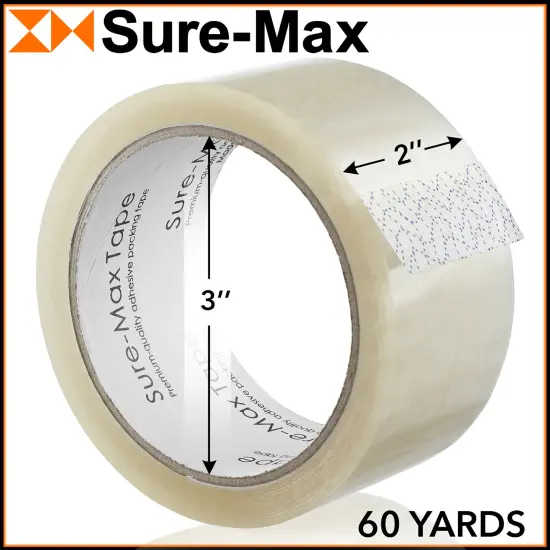 Sure-Max Heavy-Duty Shipping & Packing Tape (2" x 60 yard/360' each) - Moving & Adhesive Carton Sealing - 2.7mil Clear {3}