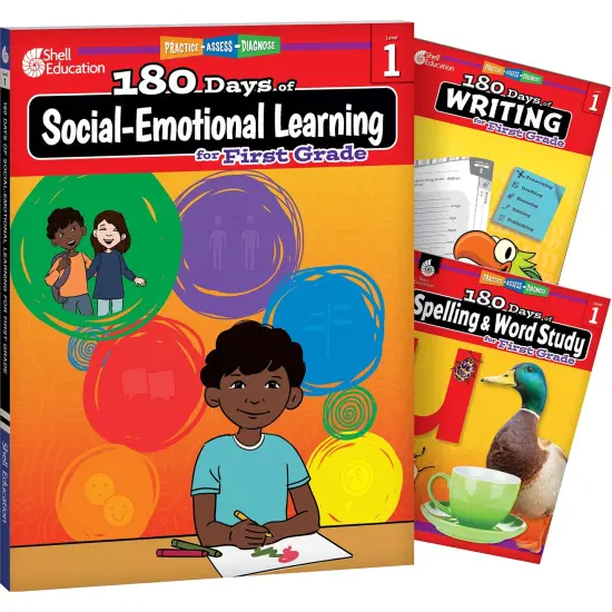 180 Days Social-Emotional Learning, Writing, & Spelling Grade 1: 3-Book Set {1}