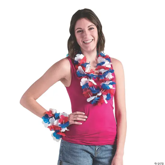Patriotic Plastic Flower Leis {2}
