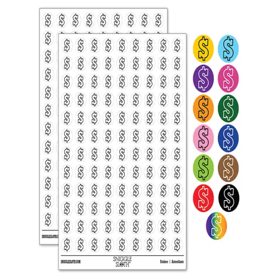 Dollar Sign Money Symbol Outline 200+ 0.50" Round Stickers Dark Green {1}