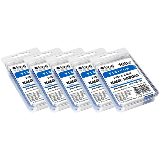 Pressure Sensitive Badges, Visitor, Blue, 3-1/2" x 2-1/4", 100 Per Pack, 5 Packs {1}