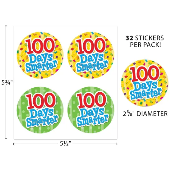 100 Days Smarter Wear 'Em Badges, Self-Adhesive, 32 Per Pack, 6 Packs {4}