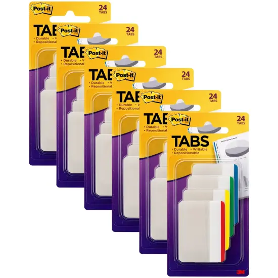 Tabs, Assorted Primary Colors, 24 Per Pack, 6 Packs {1}