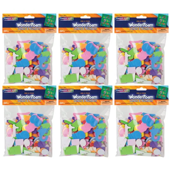WonderFoam Peel & Stick Letters & Numbers, Assorted Colors & Sizes, 267 Pieces Per Pack, 6 Packs {1}