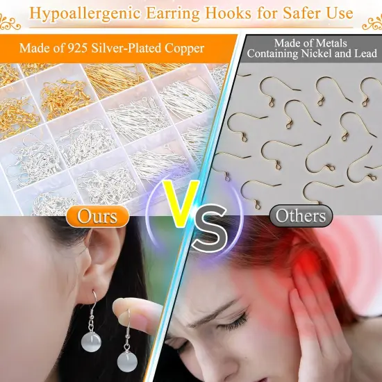 2000 Pieces Hypoallergenic Earring Making Kit, Earring Making Supplies Kit with Hypoallergenic Hooks, Earring Findings, Backs, Pins Jump Rings for Jewelry Making Supplies {5}