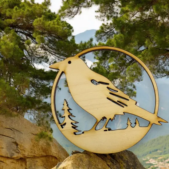 Ornament - Crow Raven Raw wood {3}