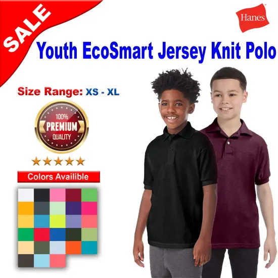 Hanes&reg; Youth EcoSmart Jersey Knit Short Sleeve Collared Polo Maroon {2}