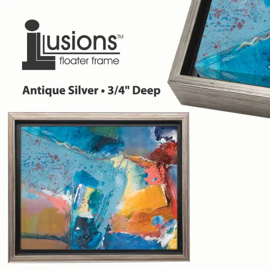 Creative Mark Illusions Floater Frame For 3/4" Deep Canvases -Antique Silver- Set of 4 - Ideal for Galleries & Home Decor - Wood Float Frame for Canvas Paintings- Complete Hanging Hardware {4}