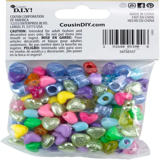CousinDIY Acrylic Pony Beads-Multicolor Hearts {3}