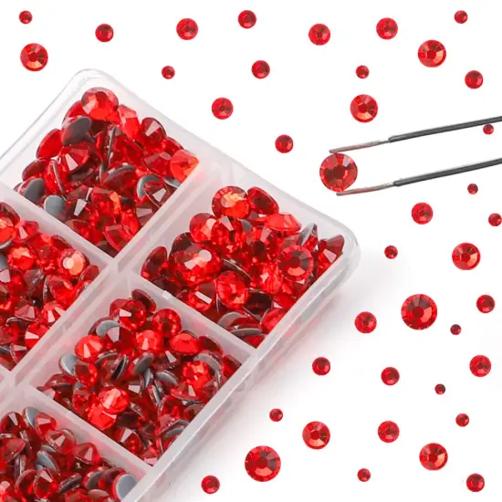 5040 Pieces Red Flatback Rhinestones for Crafting, Crystal Round Gems for Nail Art DIY Crafts Clothes Bags, 6 Mixed Size Hotfix Rhinestones with Tweezers and Picking Rhinestones Pen {6}