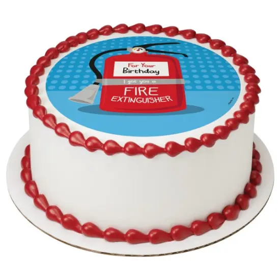 Fire Extinguisher Edible Cake Topper Image 7.5" Round {1}
