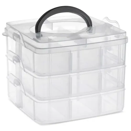 3 Tier Stackable Storage Containers with Adjustable Compartments for Beads, Sewing Accessories, Arts and Crafts Supplies (6 x 6 x 5 In) {2}