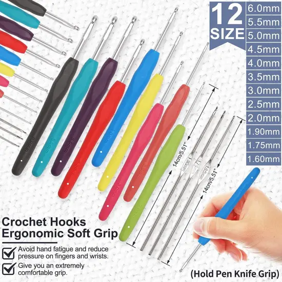 Crochet Kit with Step-By-Step Video Tutorials，Premium Bundle Includes 12 Roll X50Yard Acrylic Yarn Balls, 12 Crochet Hooks, Crochet Bag and All Accessories Kit, Crochet Kit for Beginners Crochet Kit-12Colors {4}