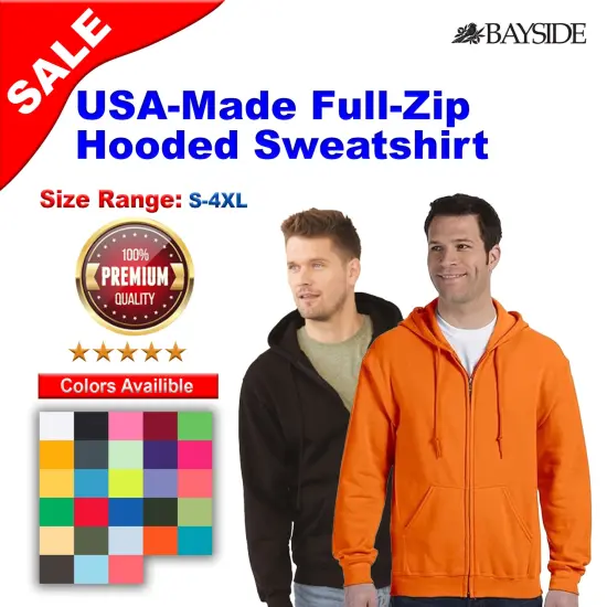 Bayside&reg; USA-Made Full Zip Hooded Sweatshirt Dark Ash {2}