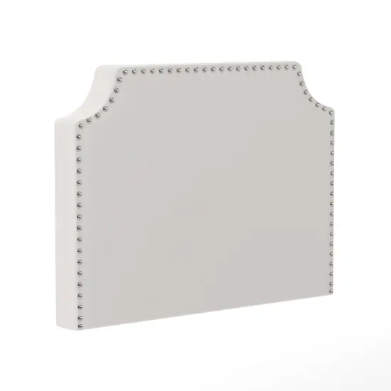 Merrick Lane Ribas Contoured Faux Leather Headboard with Studded Upholstery, Dual Hanging Options, Charging Station with 2 Outlets, USB Port, USB-C Port Gray Linen {8}