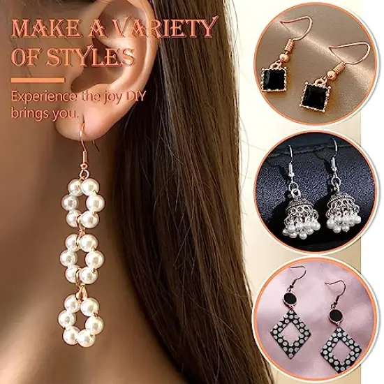 150 Pieces Hypoallergenic Earring Hooks Mixed Colors Ear Wire Hooks Earring Making Kit with 1000pcs Open Jump Rings 200pcs Earring Backs for Jewelry Making Findings {3}