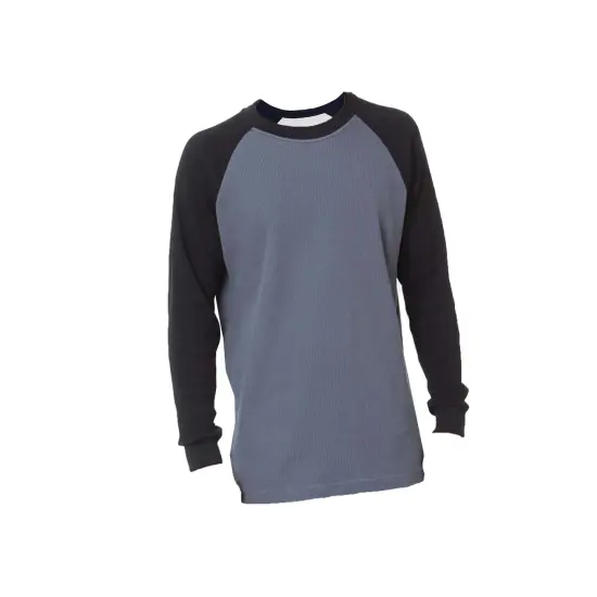 Bayside&reg; USA made Heavyweight Waffle Knit Thermal Raglan T-Shirt Black/ Dark Grey {1}