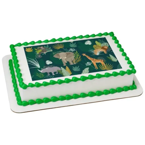 Safari Animals Pattern Edible Cake Topper Image 1/4 sheet {1}