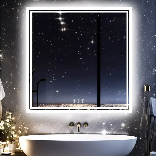 Wisfor LED Bathroom Mirror Shatter-Proof Dimmable Antifog Wall Vanity Mirror {1}