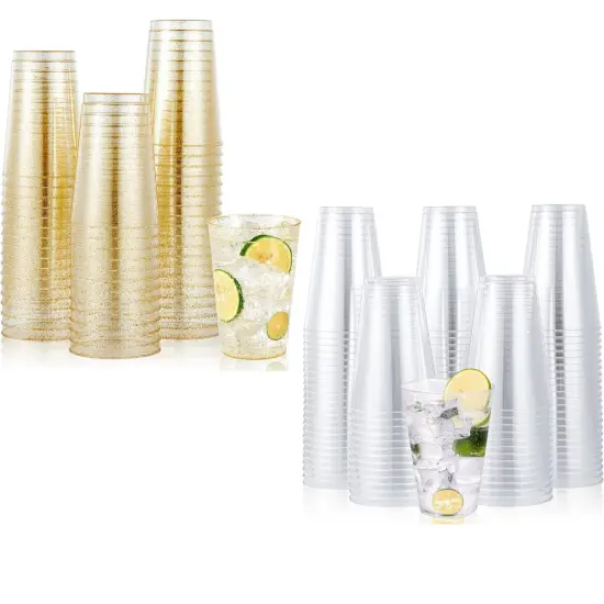 100 Pack 14 oz Plastic Cups - Disposable Heavy-duty Tumblers Clear {6}