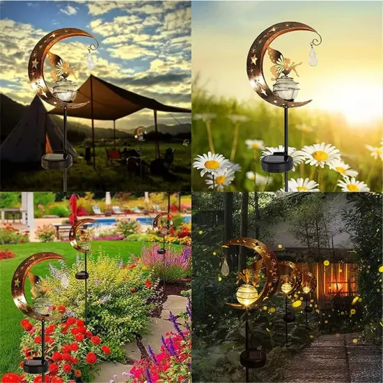 Solar Garden LED Lights Outdoor Metal Decorative Stake Light Crackle Glass Globe {5}