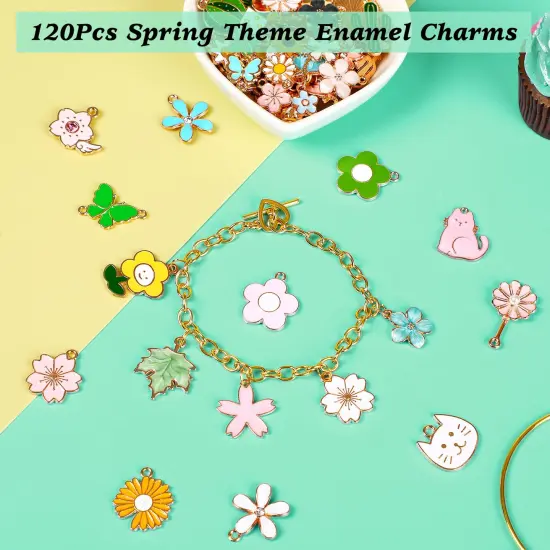 120 Pieces Spring Summer Floral Themed Charms, Flower Charms for Jewelry Making, Assorted Gold Enamel Charm Pendants for DIY Necklace Bracelet Earrings Supplies Gifts for Mom Women Girls {6}