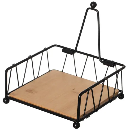 Flat Metal Square Napkin Holder with Weighted Arm and a Wooden Tray Perfect for Adorning Dining Table, Kitchen Countertop and Napkin Holder for Bathroom also Good for Outdoor Table at Restaurant {5}