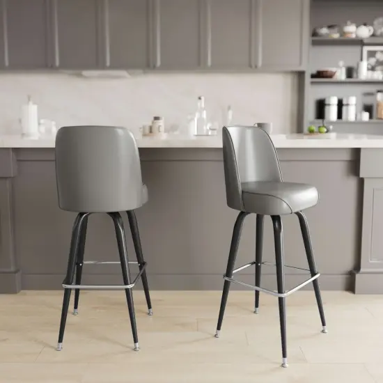 Emma and Oliver Metal Barstool with Swivel Bucket Seat Gray {3}