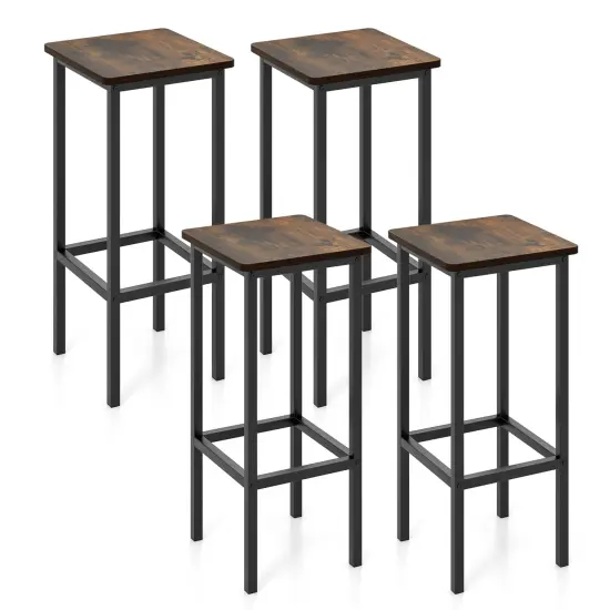 Set Of 4 Bar Stool Set 26" Bar Chair With Metal Legs And Footrest Rustic Brown {3}