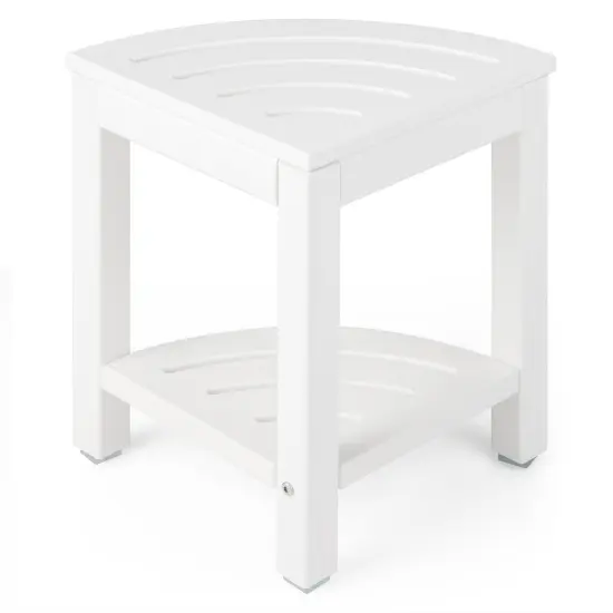 Corner Shower Bench Stool with Storage Shelf for Shaving Legs Off White {1}