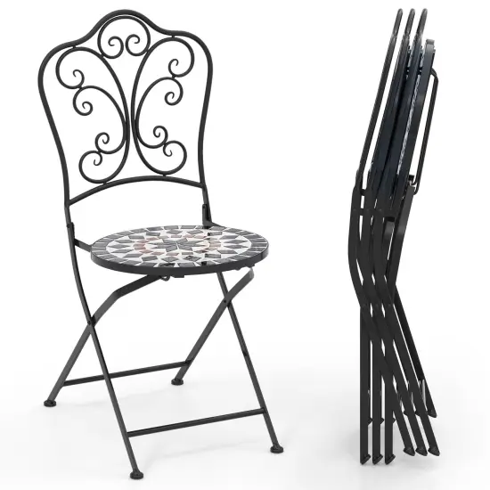Set Of 2 Mosaic Chairs For Patio Metal Folding Chairs Design-C {4}