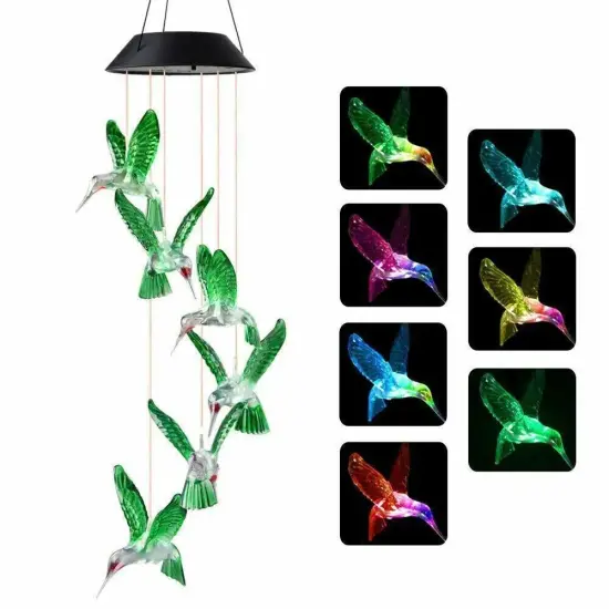 Color-Changing LED Solar Powered Hummingbird Wind Chime Lights Yard Garden Decor {2}