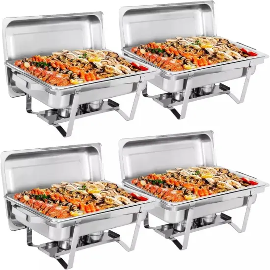 4Pack Chafing Dish Buffet Set 8 Qt Stainless Steel Complete Chafer Set for Party {1}