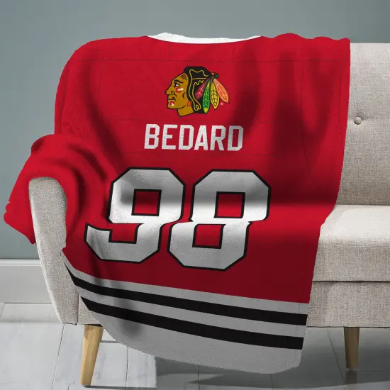 Sleep Squad Chicago Blackhawks Connor Bedard 60&rdquo; x 80&rdquo; Raschel Plush Blanket {1}