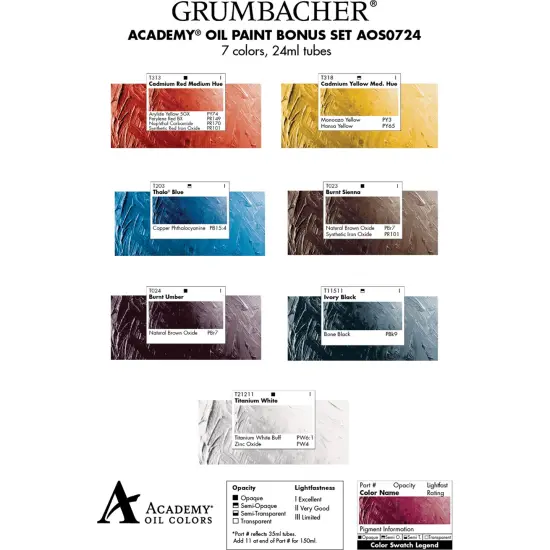 Grumbacher&reg; Academy&reg; Oil 7pc Bonus Set, 24ml. {2}