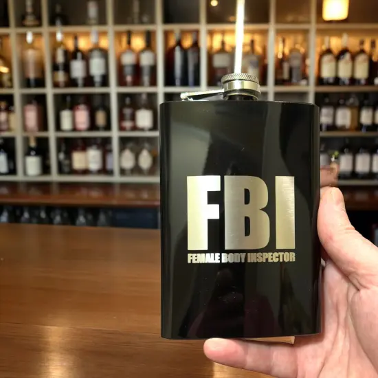 8oz BLACK Female Body Inspector Flask {2}