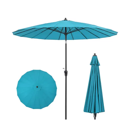 9 Feet Round Patio Umbrella With 18 Fiberglass Ribs Turquoise {3}