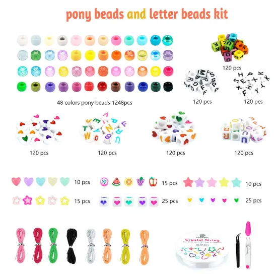 48 Colors Pony Beads Friendship Bracelet Kit Letter Beads Heart Beads for Jewelry Making, DIY Arts and Crafts Gifts Toys for Girls and Adults {3}