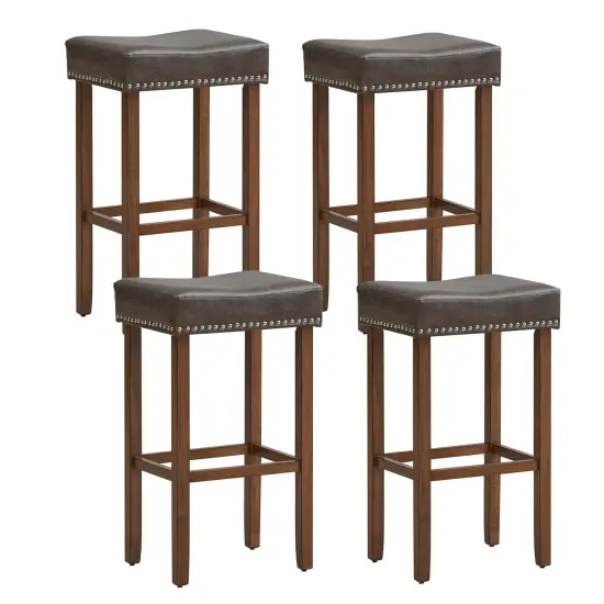 Upholstered Bar Stools Set Of 2 With Footrests For Counter Grey {4}