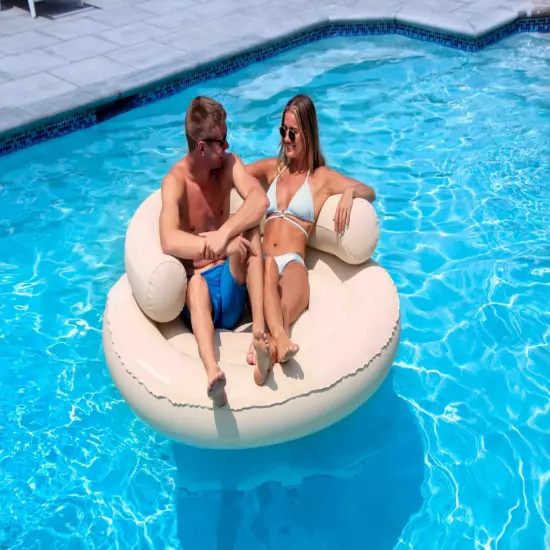 Swimline Cloud Oxford Fabric Inflatable Swimming Pool Island Chaise Float - 60" - Beige {5}