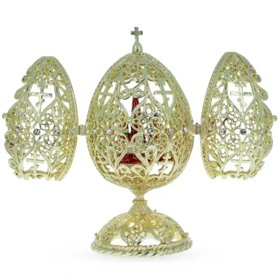 Bejeweled Orthodox Church Easter Egg Golden Figurine {1}